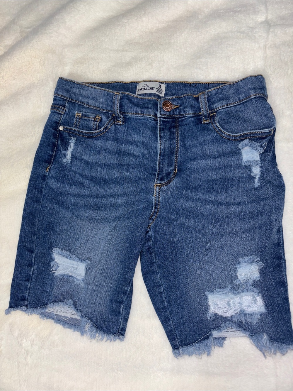 Jordache Ripped Mid-Blue Denim Bermuda Shorts